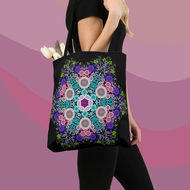 Dot Mandala Flower Blue Green and Pink Tote Bag (Creator Uploaded)