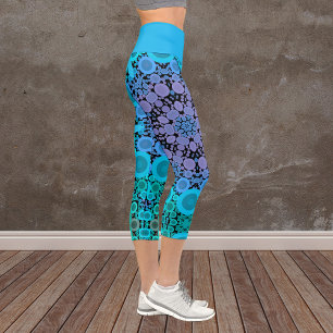 Dot Mandala Flower Blue Green and Purple Capri Leggings