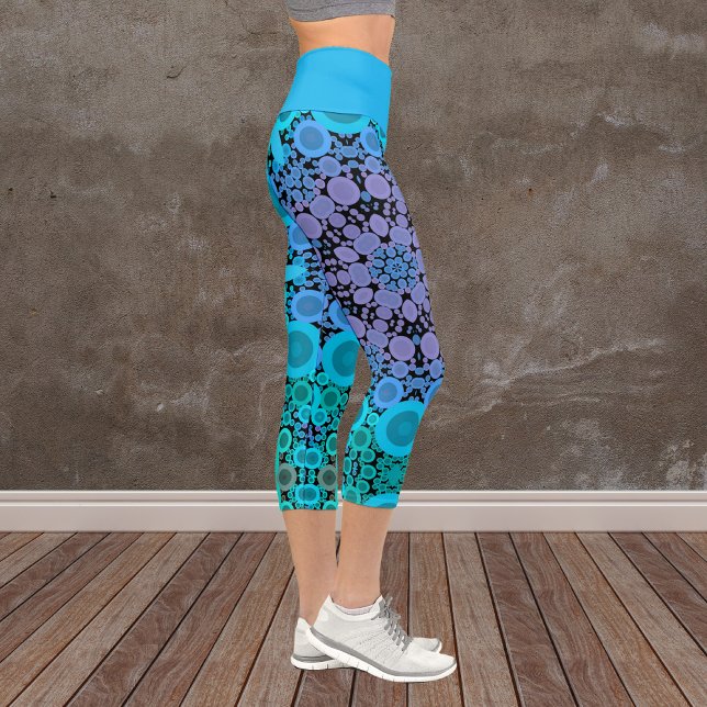 Dot Mandala Flower Blue Green and Purple Capri Leggings (Creator Uploaded)