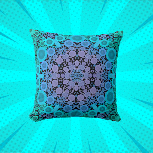 Dot Mandala Flower Blue Green and Purple Cushion