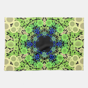 Dot Mandala Flower Blue Green and Yellow Tea Towel
