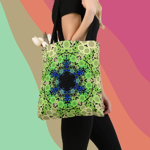 Dot Mandala Flower Blue Green and Yellow Tote Bag