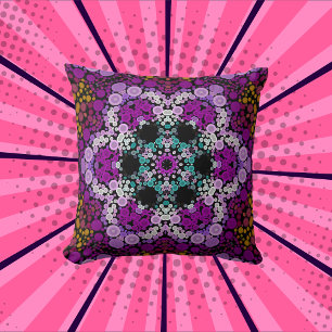 Dot Mandala Flower Blue Pink and Yellow Cushion