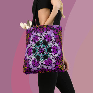 Dot Mandala Flower Blue Pink and Yellow Tote Bag