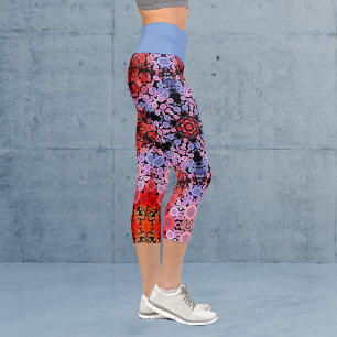 Dot Mandala Flower Blue Red and Pink Capri Leggings