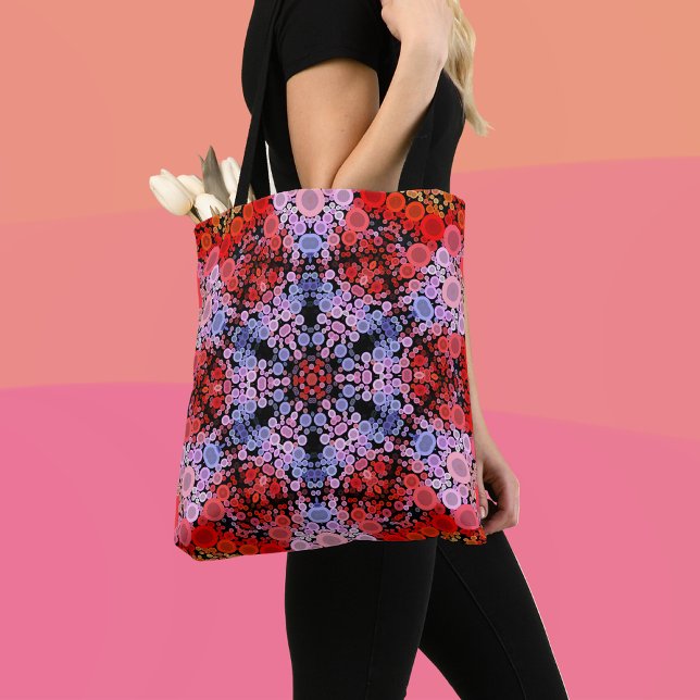 Dot Mandala Flower Blue Red and Pink Tote Bag (Creator Uploaded)