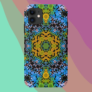 Dot Mandala Flower Blue Yellow and Green iPhone 11 Case
