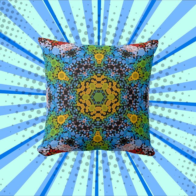 Dot Mandala Flower Blue Yellow and Green Cushion (Creator Uploaded)