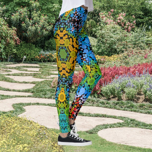 Dot Mandala Flower Blue Yellow and Green Leggings