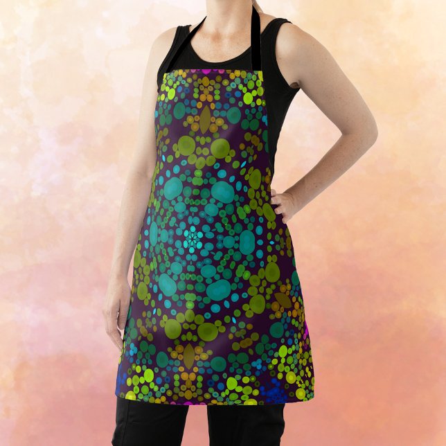 Dot Mandala Flower Blue Yellow and Pink Apron (Creator Uploaded)