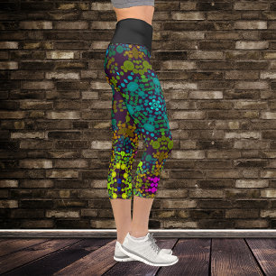Dot Mandala Flower Blue Yellow and Pink Capri Leggings