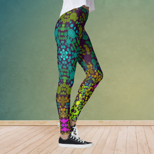 Dot Mandala Flower Blue Yellow and Pink Leggings