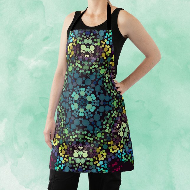 Dot Mandala Flower Blue Yellow and Purple Apron (Creator Uploaded)
