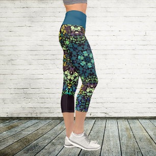 Dot Mandala Flower Blue Yellow and Purple Capri Leggings