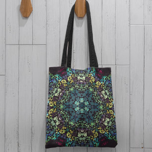 Dot Mandala Flower Blue Yellow and Purple Tote Bag