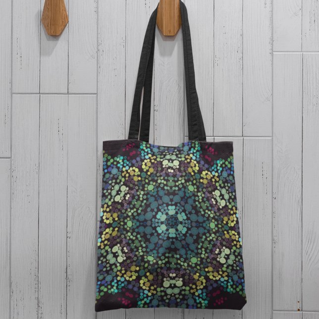 Dot Mandala Flower Blue Yellow and Purple Tote Bag (Creator Uploaded)