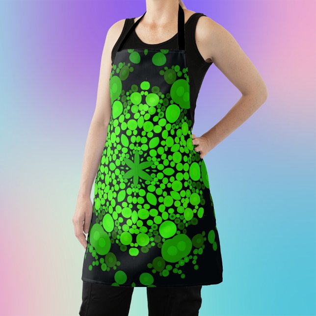 Dot Mandala Flower Green and Black Apron (Creator Uploaded)