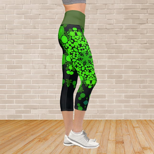 Dot Mandala Flower Green and Black Capri Leggings (Creator Uploaded)