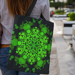 Dot Mandala Flower Green and Black Tote Bag
