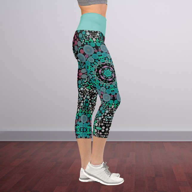 Dot Mandala Flower Green Blue and Red Capri Leggings (Creator Uploaded)