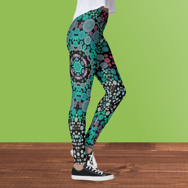 Dot Mandala Flower Green Blue and Red Leggings (Creator Uploaded)