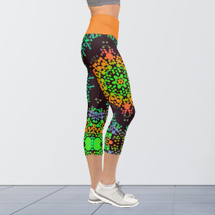 Dot Mandala Flower Green Orange and Blue Capri Leggings