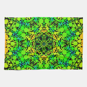 Dot Mandala Flower Green Orange and Yellow Tea Towel