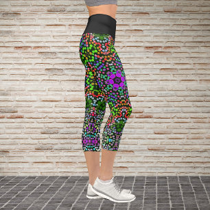 Dot Mandala Flower Green Purple and Orange Capri Leggings
