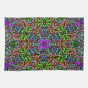Dot Mandala Flower Green Purple and Orange Tea Towel