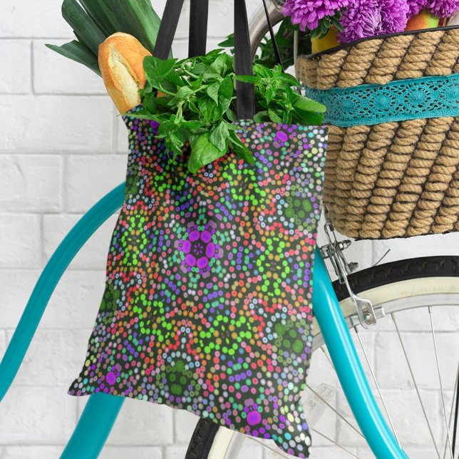 Dot Mandala Flower Green Purple and Orange Tote Bag (Creator Uploaded)