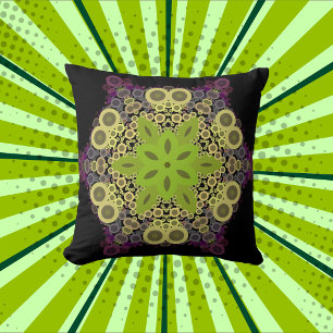 Dot Mandala Flower Green Yellow and Purple Cushion