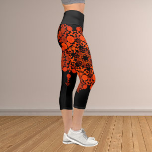 Dot Mandala Flower Orange and Black Capri Leggings