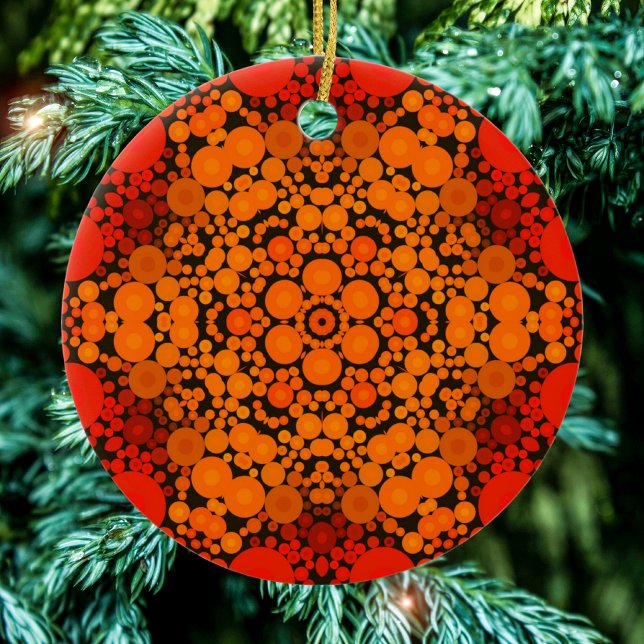 Dot Mandala Flower Orange and Black Ceramic Tree Decoration (Creator Uploaded)