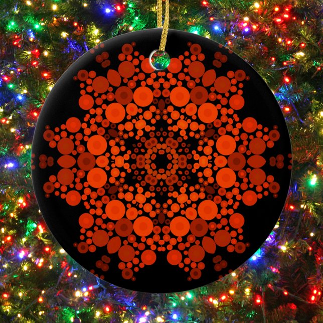 Dot Mandala Flower Orange and Black Ceramic Tree Decoration (Creator Uploaded)