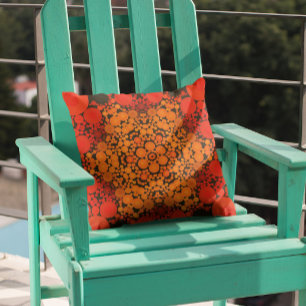 Dot Mandala Flower Orange and Black Cushion