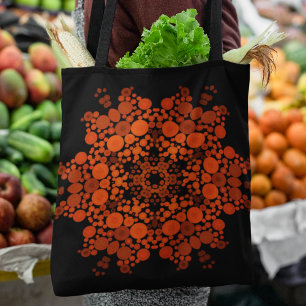 Dot Mandala Flower Orange and Black Tote Bag