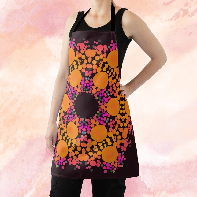 Dot Mandala Flower Orange and Pink Apron (Creator Uploaded)