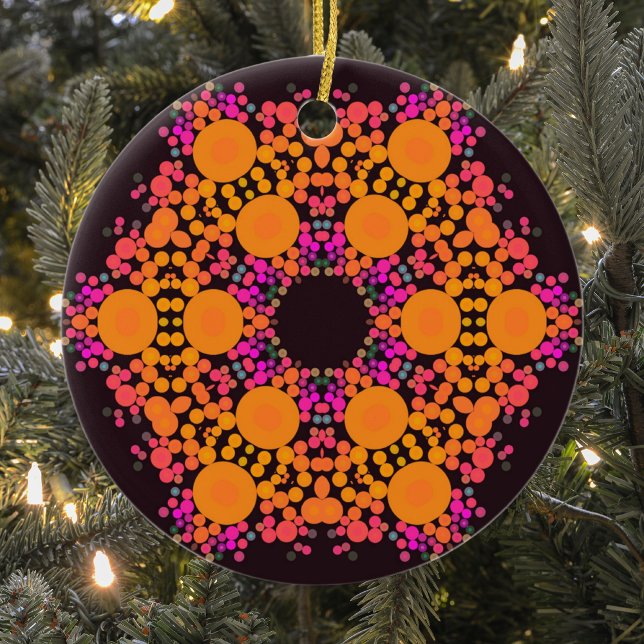 Dot Mandala Flower Orange and Pink Ceramic Tree Decoration (Creator Uploaded)