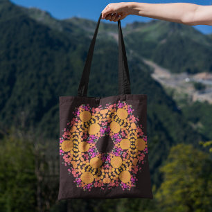 Dot Mandala Flower Orange and Pink Tote Bag