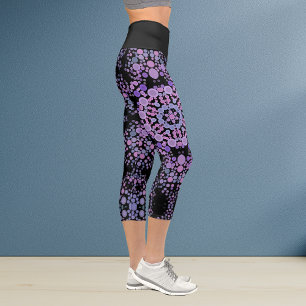 Dot Mandala Flower Pink and Purple Capri Leggings