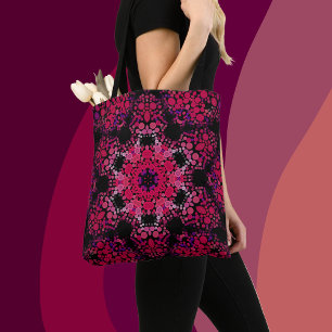 Dot Mandala Flower Pink and Purple Tote Bag
