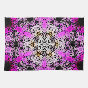 Dot Mandala Flower Pink and White Tea Towel