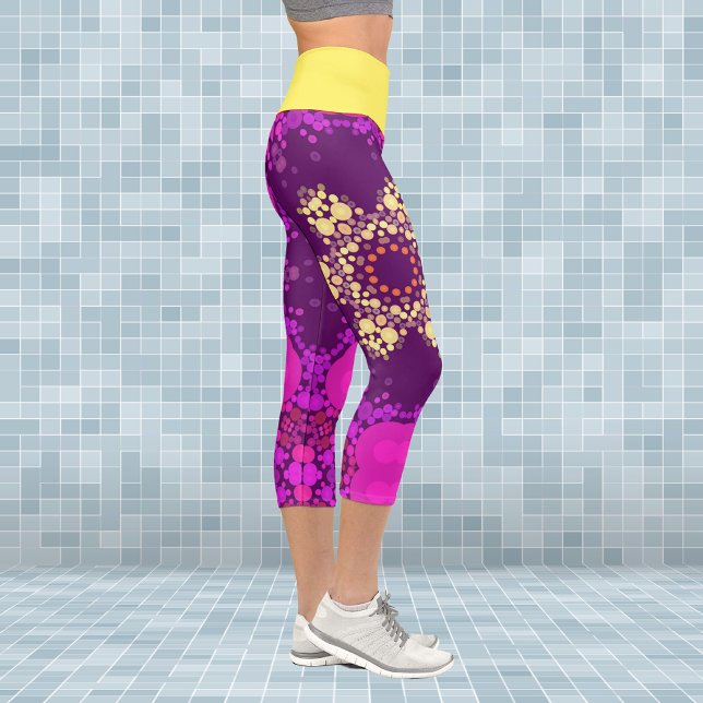 Dot Mandala Flower Pink and Yellow Capri Leggings (Creator Uploaded)