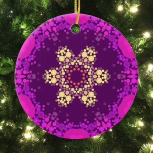 Dot Mandala Flower Pink and Yellow Ceramic Tree Decoration