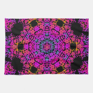 Dot Mandala Flower Pink Blue and Orange Tea Towel