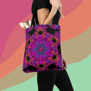 Dot Mandala Flower Pink Blue and Orange Tote Bag