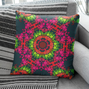 Dot Mandala Flower Pink Green and Orange Cushion