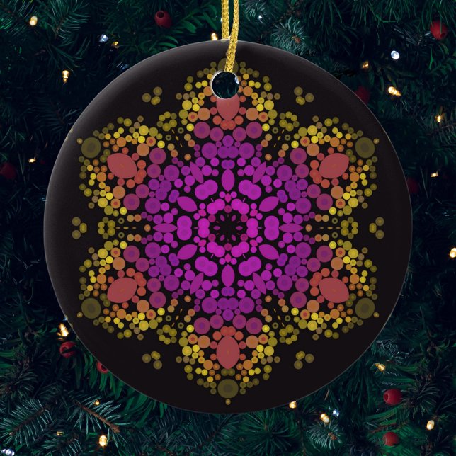 Dot Mandala Flower Pink Yellow and Black Ceramic Tree Decoration (Creator Uploaded)