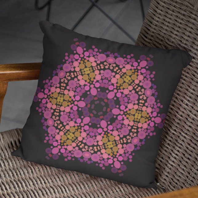 Dot Mandala Flower Pink Yellow and Black Cushion (Creator Uploaded)