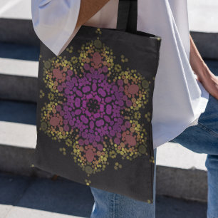 Dot Mandala Flower Pink Yellow and Black Tote Bag